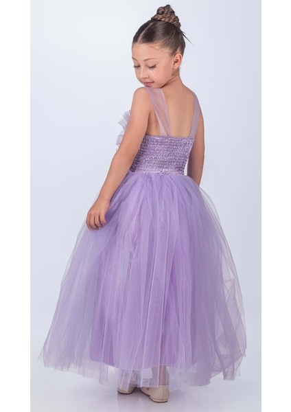 Sapes Model Sırt Gipeli Tüllü Kız Çocuk Askılı Saten Abiye MNK0618 indirimleri