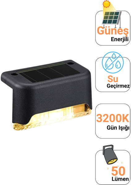 1 Adet Solar Köşebent LED Güneş Enerjili Merdiven Lambası Bahçe Duvar Üstü Aydınlatma