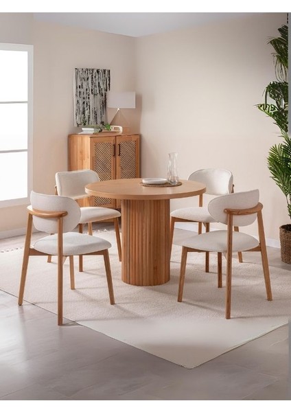 Boho Iskandinav Natural Ahşap Masa Sandalye Takımı 90X90