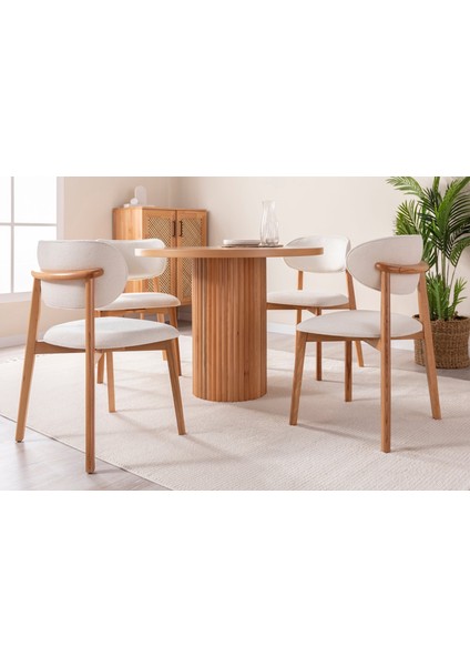 Boho Iskandinav Natural Ahşap Masa Sandalye Takımı 90X90 fiyatları