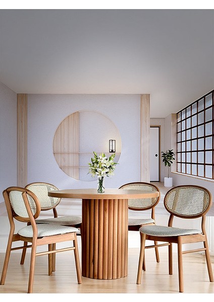 Bergama Iskandinav Natural Ahşap Masa Sandalye Takımı 90X90