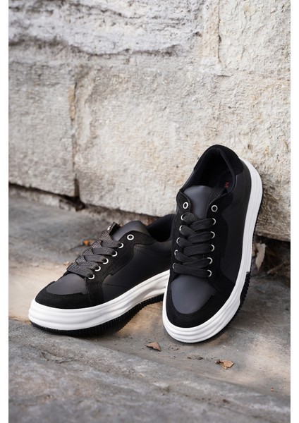 Kadın Sneaker Kalın Taban Bağcıklı Spor Ayakkabı Sifaz Siyah