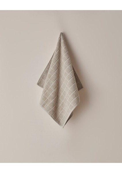 Chequer Pamuk Yüz Havlusu 50X80 cm Bej