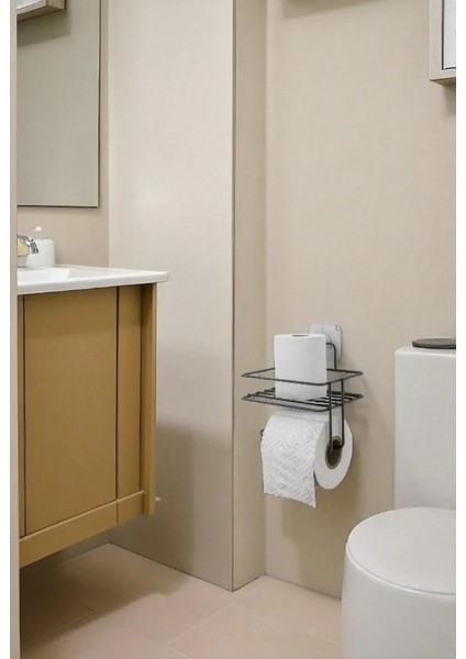Yapışkanlı Yedekli Siyah Tuvalet Kağıdı Askısı, Kolay Montajlı Wc Kağıtlığı modelleri