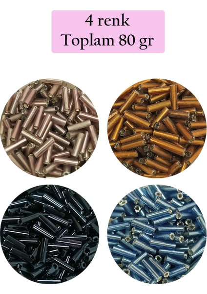 Uzun Boru Kesme Boncuk Çap 2mm Uzunluk 10 mm - 4 Renk - Toplam 80 Gram - BNC426
