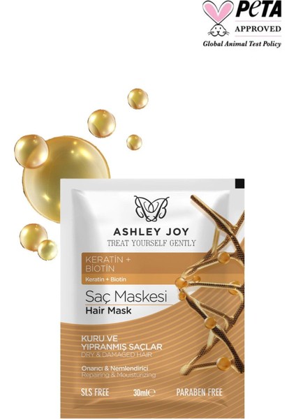 Onarıcı Saç Maskesi Keratin ve Biotinli Kuru Yıpranmış Saçlara Yoğun Bakım 30 ml Vegan