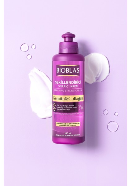 Onarıcı Şekillendirici Krem - Keratin ve Kolajen İçeren, 250 ml - Yıpranmış ve Hacimsiz Saçlar İçin Gün Boyu Belirgin Bukleler Sağlar modelleri