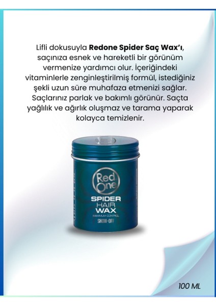 Spider Wax Saç Şekillendirici - Güçlü Tutuş ve Parlaklık, 100 ml, Erkekler için Etkili Şekillendirme