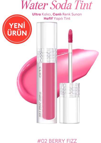 Ultra Kalıcı, Canlı Renk Sunan Hafif Yapılı Tint Clıo Water Soda Tint (02 Berry Fizz)