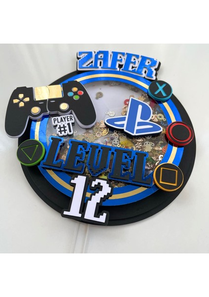Video Oyun Temalı Erkek Çocuk Doğum Günü Isme Özel Kişiselleştirilebilir 3D Pasta Süsü (22X20 Cm) modelleri