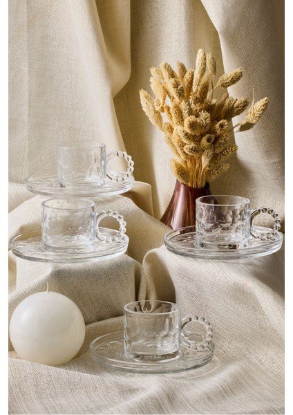 Ringo Stone Şeffaf 6'lı Boncuk Kulplu Kahve Fincanı