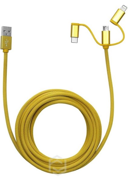 FA-7556UC Örgülü 3mt USB Data - Şarj Kablo (iOS-Android-Type-C) Sarı