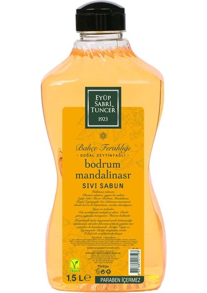 Sıvı Sabun 1,5 lt Doğal Zeytinyağlı Bodrum Mandalinalı Parabensiz Turuncu Şişe fiyatları