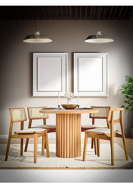 Myra Iskandinav Natural Ahşap Masa Sandalye Takımı 90X90