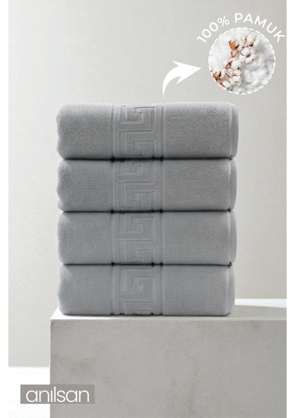 4'lü Gri Greek El Havlusu - 50x90 Cm, 225 Gr, %100 Pamuk, Spa Ve Otel Havlusu, Günlük Kullanıma Uygun