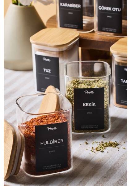 Gildo 12'li Bambu Kapak Borosilikat Cam Baharatlık 200 ml 8x6 cm 30 Adet Etiket Hediyeli fırsatları