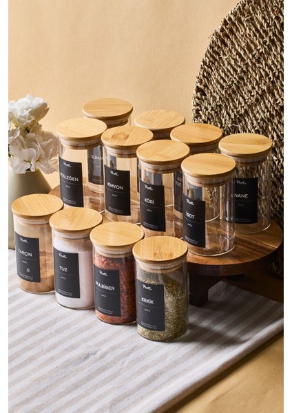 Eraldo 12'li Bambu Kapak Borosilikat Cam Baharatlık 250 ml 10X6 cm 30 Adet Etiket Hediyeli fiyatları