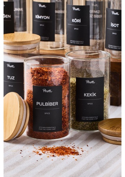 Eraldo 12'li Bambu Kapak Borosilikat Cam Baharatlık 250 ml 10X6 cm 30 Adet Etiket Hediyeli modelleri