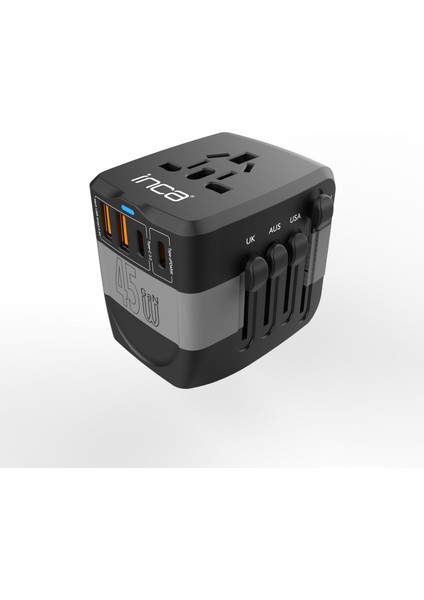 IPW-45SA 45W Pd Hızlı Şarjlı Universal Seyahat Adaptörü | 150+ Ülke Uyumu | Usb-C & Usb-A Çoklu Çıkış | Macbook, Iphone, Ipad, Android ve Dizüstü Cihazlarla Uyumlu | Otomatik Sigorta