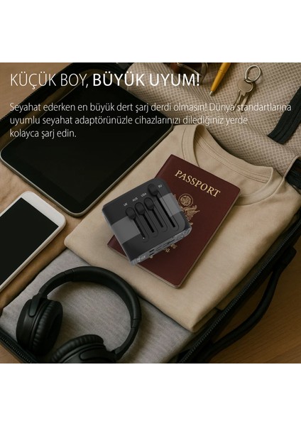 IPW-45SA 45W Pd Hızlı Şarjlı Universal Seyahat Adaptörü | 150+ Ülke Uyumu | Usb-C & Usb-A Çoklu Çıkış | Macbook, Iphone, Ipad, Android ve Dizüstü Cihazlarla Uyumlu | Otomatik Sigorta