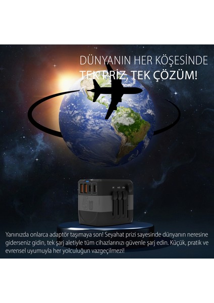 IPW-45SA 45W Pd Hızlı Şarjlı Universal Seyahat Adaptörü | 150+ Ülke Uyumu | Usb-C & Usb-A Çoklu Çıkış | Macbook, Iphone, Ipad, Android ve Dizüstü Cihazlarla Uyumlu | Otomatik Sigorta