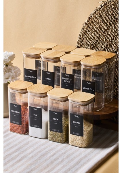 Gildo 12'li Bambu Kapak Borosilikat Cam Baharatlık 400 ml 13X6 cm 30 Adet Etiket Hediyeli fiyatları