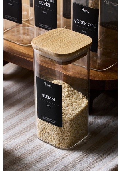 Gildo 12'li Bambu Kapak Borosilikat Cam Baharatlık 400 ml 13X6 cm 30 Adet Etiket Hediyeli modelleri