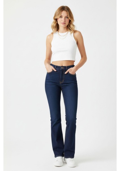 Laci Yüksek Bel Flare Kesim Kadın Jean Pantolon 12036