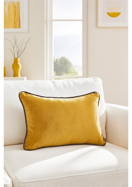 Biyeli Kadife Kırlent Kılıfı Gold 30X40