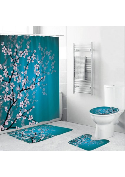 4 Adet Kiraz Çiçekleri Baskı Kumaş Duş Perdeleri Banyo Perdesi Set Çiçek Anti Skid Halı Halı Tuvalet Kapağı Kapak Banyo Mat Setleri | Duş Perdeleri (Yurt Dışından) fiyatları