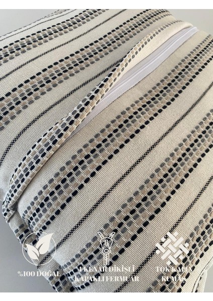 Rita 2'li Naturel Pamuk Çizgili Kırlent Kılıfı-Rustik,el Dikişi 40X40 cm fırsatları