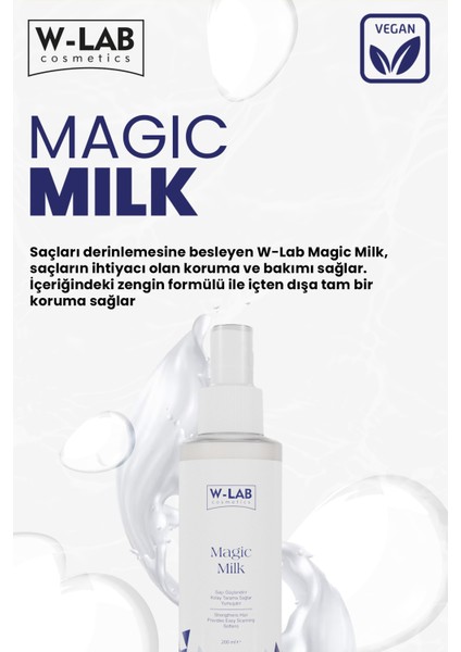 Kozmetik Magic Milk Proteinli Saç Bakım Sütü - 200 ml, Tüm Saç Tipleri İçin Nemlendirici ve KeraTİN İçeren