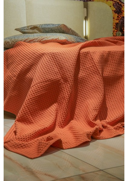 Premium %100 Pamuk Çift Kişilik Yazlık Pike, Yatak Örtüsü,terletmez Kumaş(Turuncu RENK)(240X200CM)