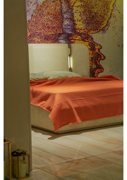 Premium %100 Pamuk Çift Kişilik Yazlık Pike, Yatak Örtüsü,terletmez Kumaş(Turuncu RENK)(240X200CM) indirimleri