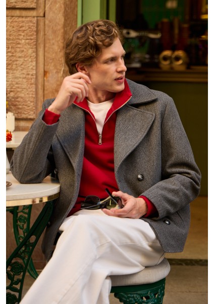 Erkek Kruvaze Kaşe Mont Ceket Gri fiyatları