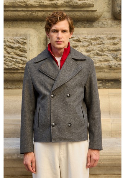 Erkek Kruvaze Kaşe Mont Ceket Gri modelleri