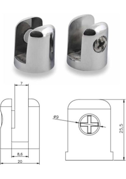 2 Adet Yuvarlak Cam Raf Tutucu Etejer 7 mm Parlak Krom Metal fiyatları