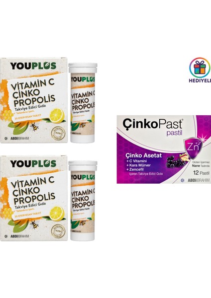 Vitamin C, Çinko & Propolis 20 Efervesan Tablet 2 Adet - Pastil Hediyeli