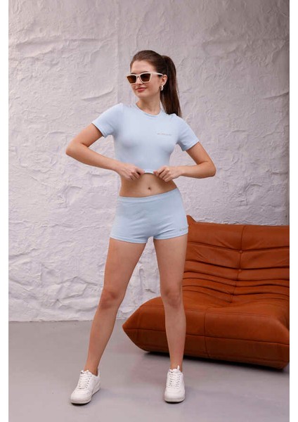 Kadın Açık Mavi Kısa Tişört Şort Takım MSC8002