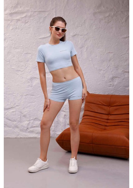 Kadın Açık Mavi Kısa Tişört Şort Takım MSC8002 fiyatları