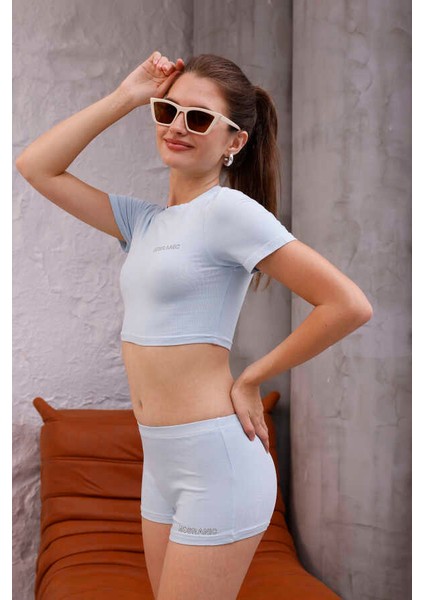 Kadın Açık Mavi Kısa Tişört Şort Takım MSC8002 modelleri