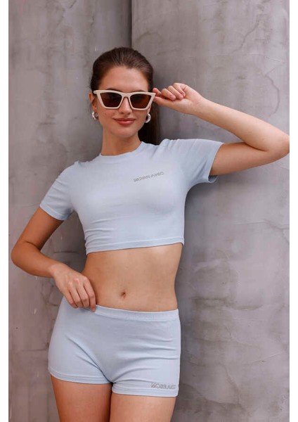 Kadın Açık Mavi Kısa Tişört Şort Takım MSC8002 fırsatları