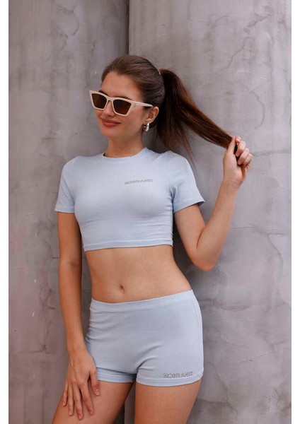 Kadın Açık Mavi Kısa Tişört Şort Takım MSC8002 indirimleri