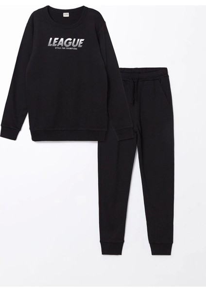 Lcw Kids Siyah Bisiklet Yaka Erkek Çocuk Kalın Eşofman Takımı