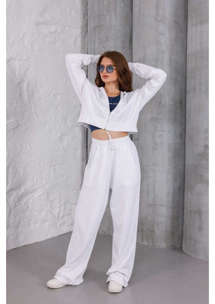 Kadın Beyaz Oversize Fermuarlı Kapüşonlu Eşofman Takımı Msc 503 fiyatları