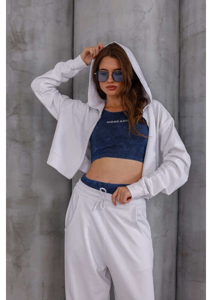 Kadın Beyaz Oversize Fermuarlı Kapüşonlu Eşofman Takımı Msc 503 indirimleri