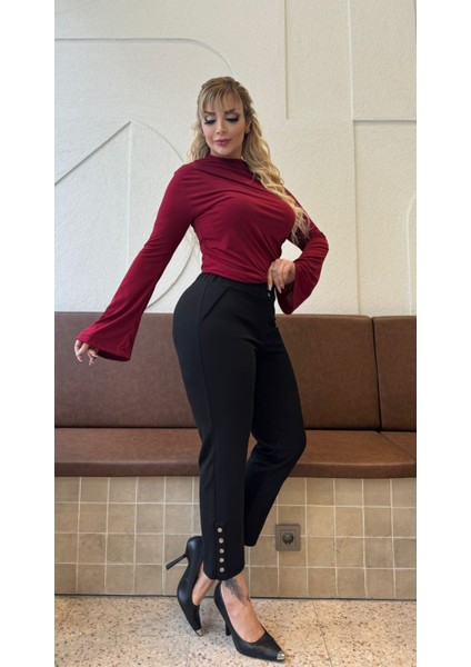 Kadın Büyük Beden Paça Çıtçıt Detay Fermuarlı Bilek Boy Likralı Çelik Pantolon fırsatları