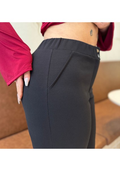 Kadın Büyük Beden Paça Çıtçıt Detay Fermuarlı Bilek Boy Likralı Çelik Pantolon