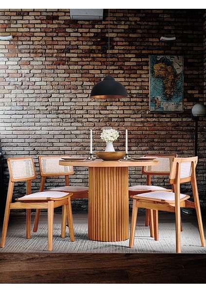 Athena Iskandinav Natural Ahşap Masa Sandalye Takımı 100X100