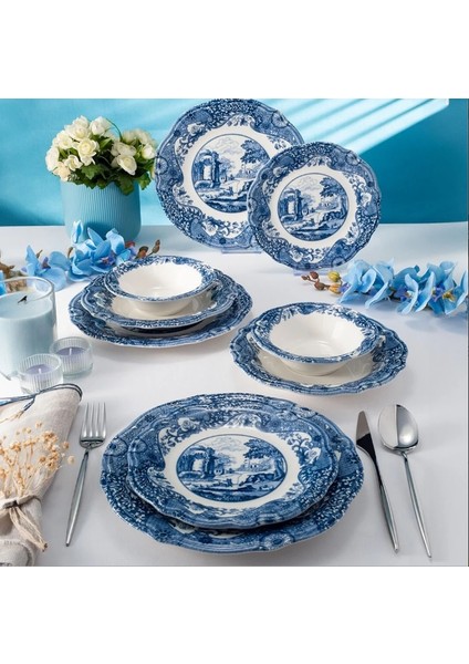 Vintage Blue 24 Parça Yemek Takımı